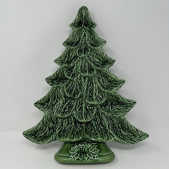 Vtg Nowell's Molds 1981 Green Glazed Ceramic Christmas Tree Platter/ Stand 15” - Picture 1 of 4